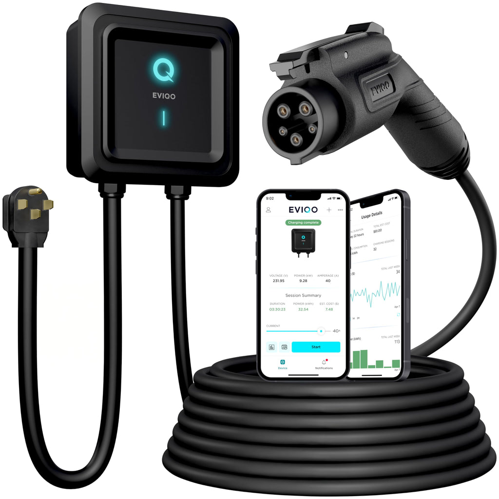 EVIQO Level 2 EV Charger, Two Installation Options Available, 40A (9.6kW) Plug-In or 48A (11.5kW) Hardwired, 240V, J1772 for Non-Tesla EVs