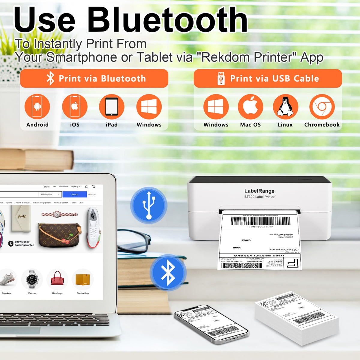 4x6 Thermal Shipping Label Printer with Bluetooth & USB