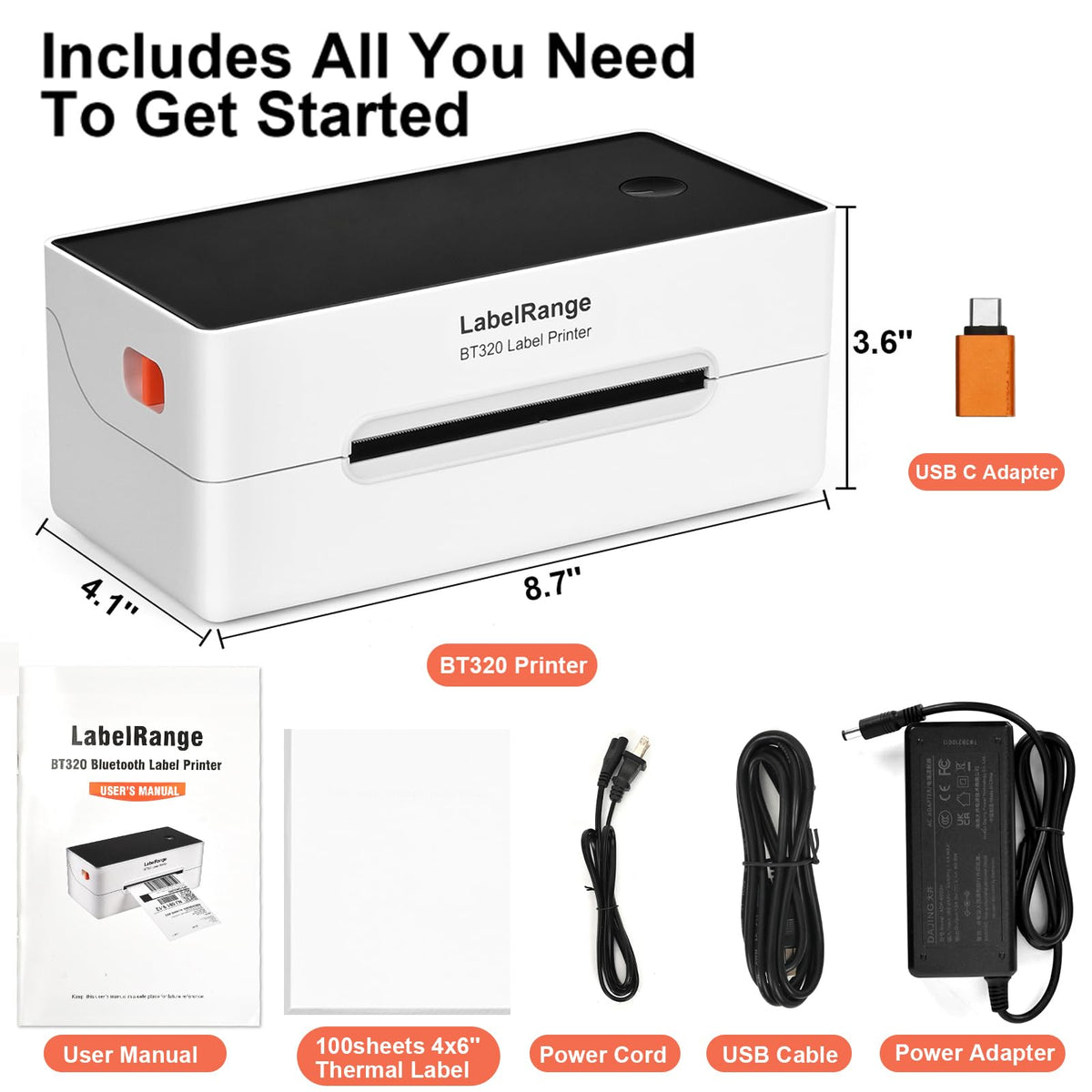 4x6 Thermal Shipping Label Printer with Bluetooth & USB