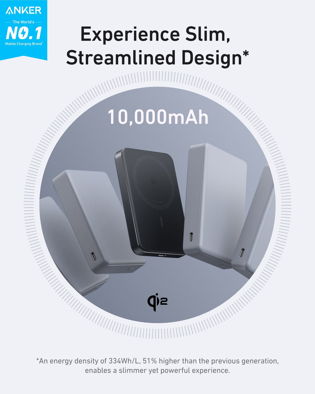 Anker MagGo Slim Power Bank, 10,000mAh with Qi Wireless