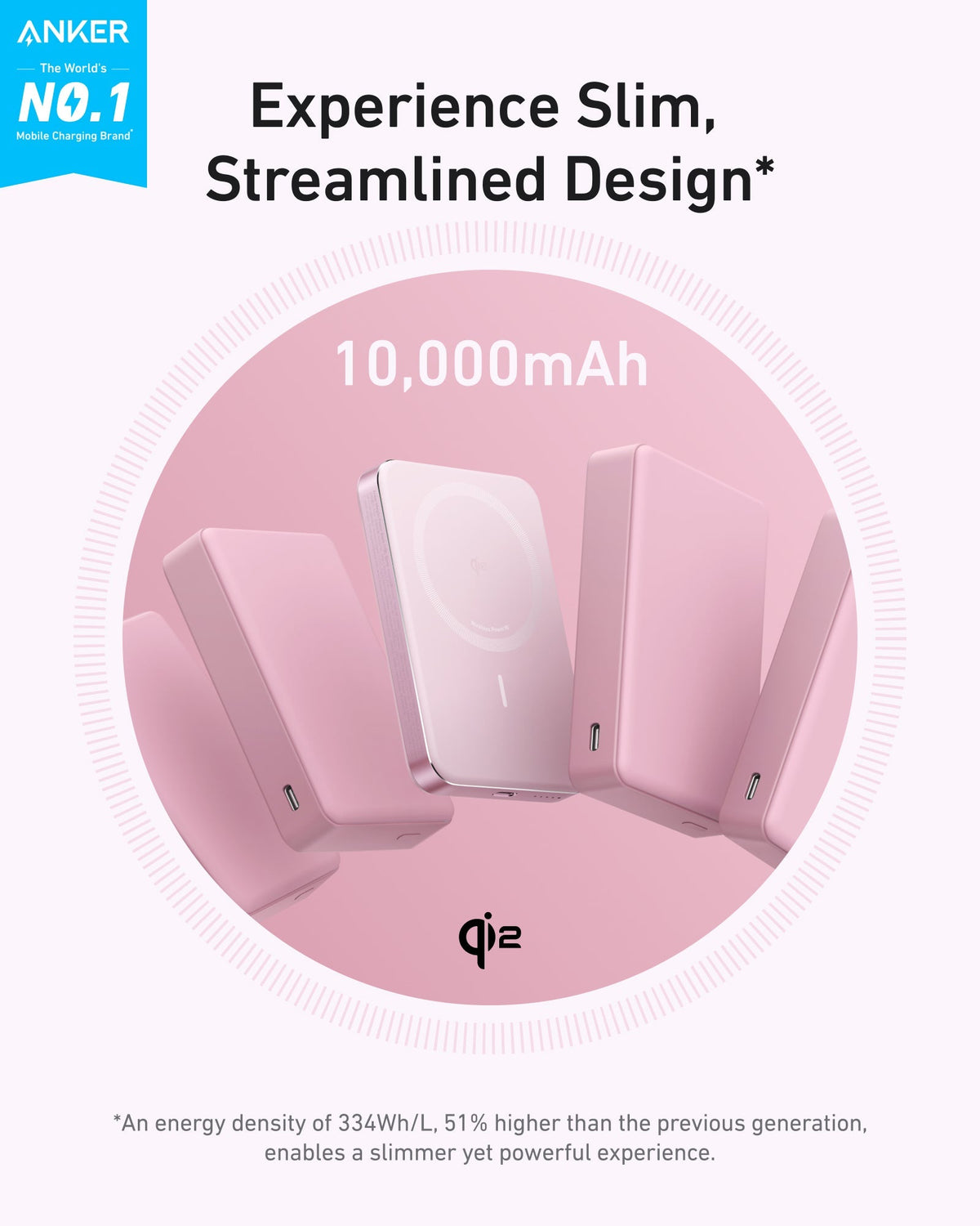 Anker MagGo Slim Power Bank, 10,000mAh with Qi Wireless
