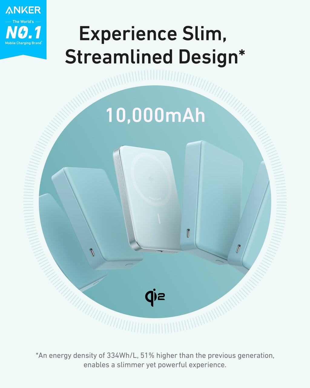 Anker MagGo Slim Power Bank, 10,000mAh with Qi Wireless