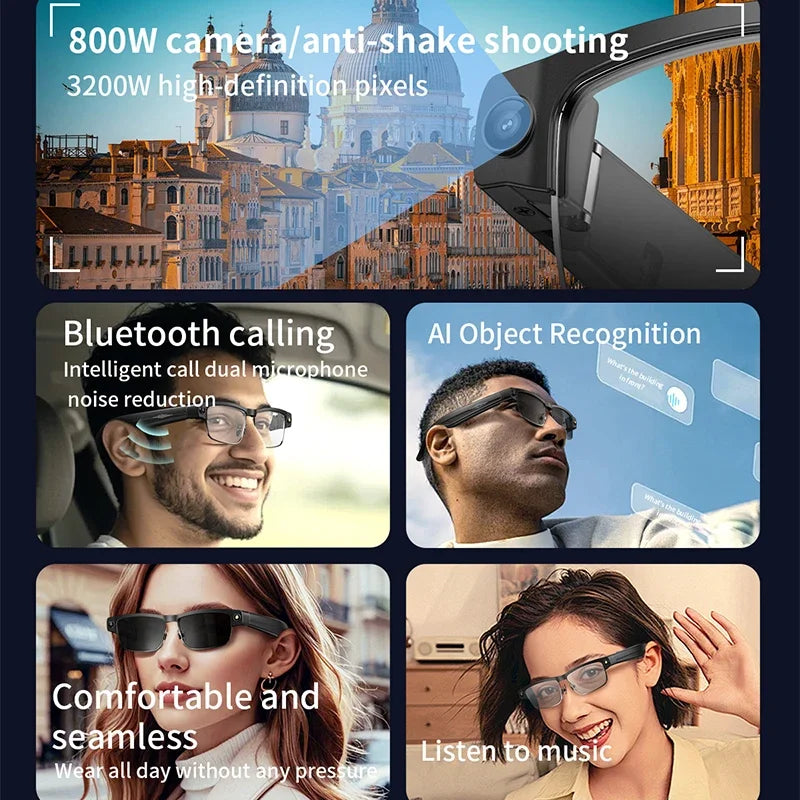 HD Camera Smart Glasses with Wi-Fi Transfer and Calls