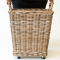 Rattan Square Storage Basket on Wheels