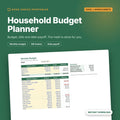 Household Budget Planner spreadsheet cover showing the monthly budget tab