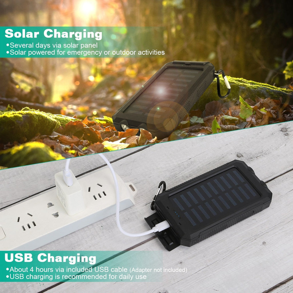 10,000mAh Solar Power Bank with Flashlight & Compass