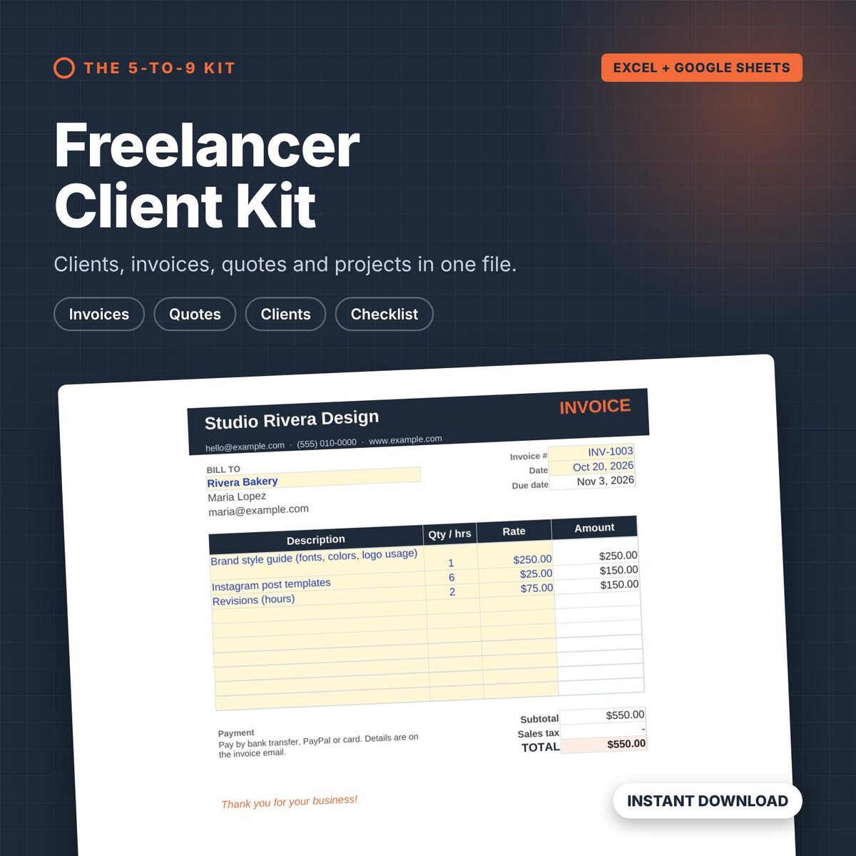Freelancer Client Kit cover showing the invoice template