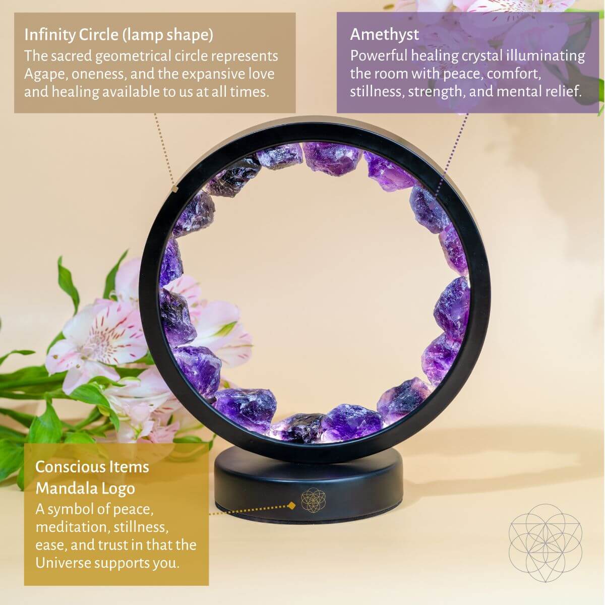 I Am At Peace Amethyst Halo Lamp