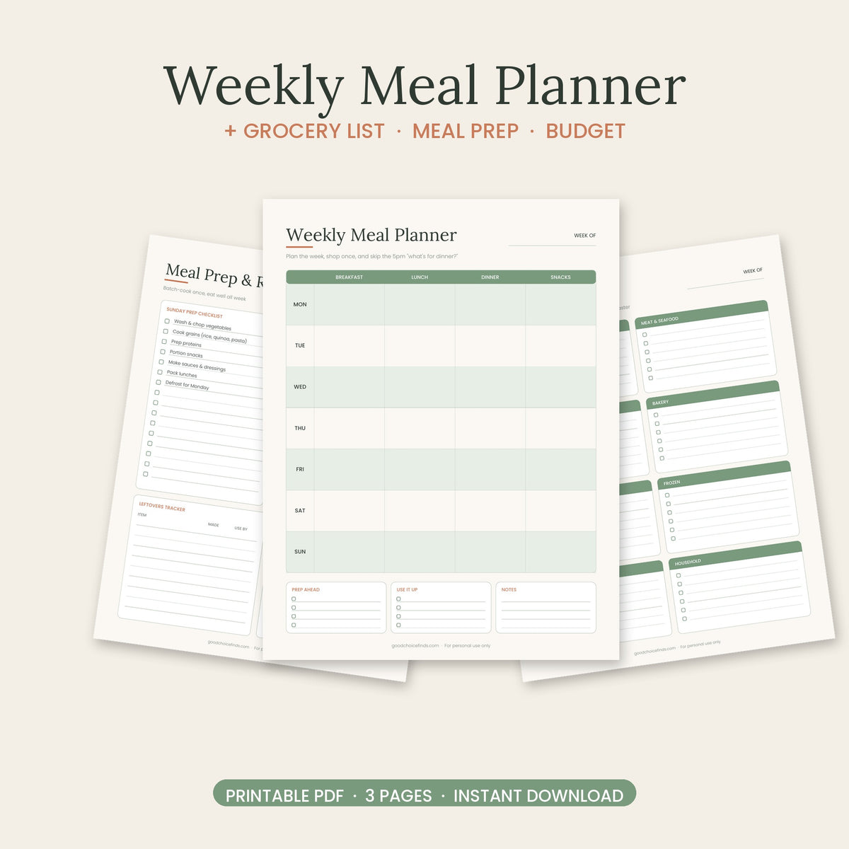 Weekly Meal Planner & Grocery List Printable