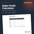 Seller Profit Calculator spreadsheet cover showing the monthly summary