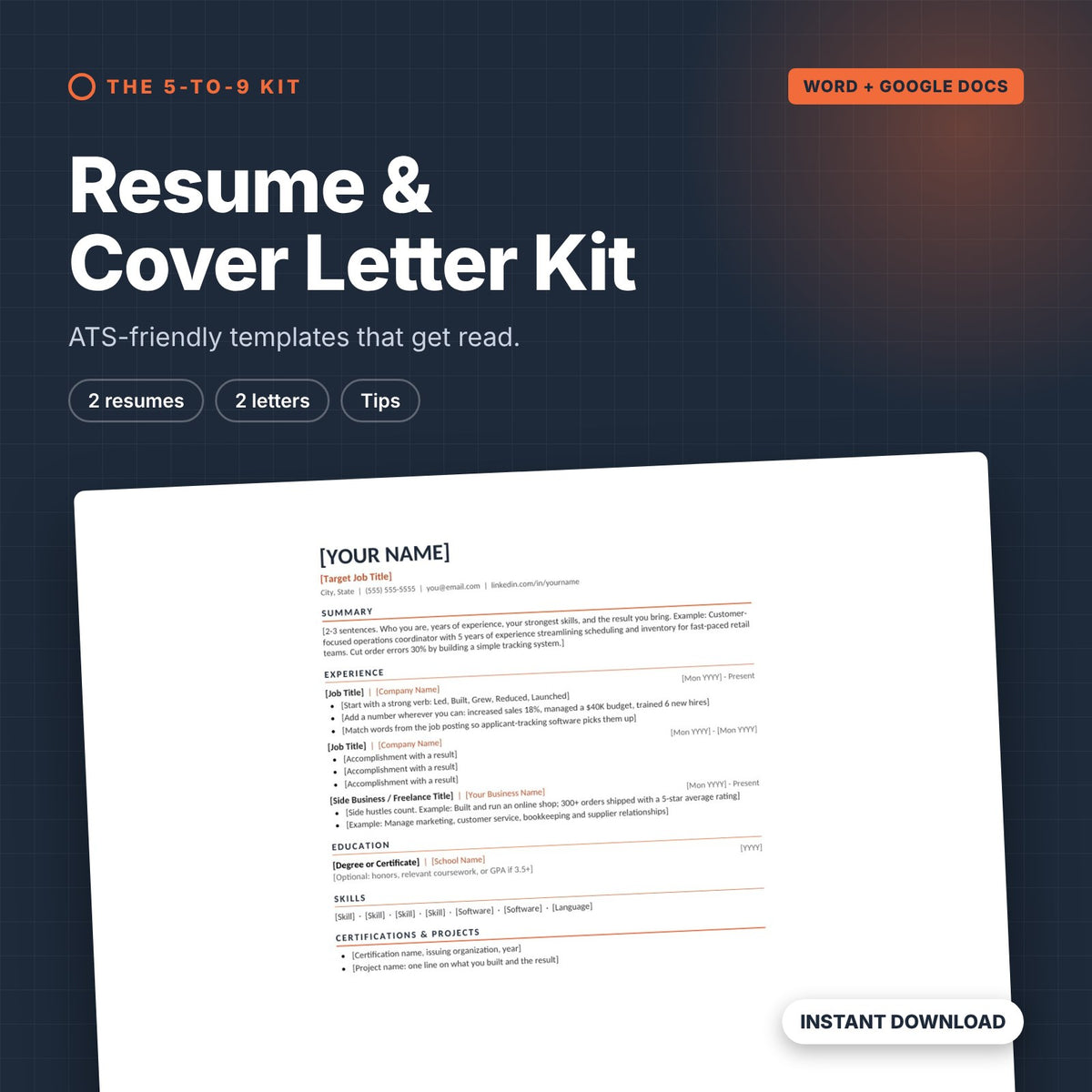 ATS-friendly Resume and Cover Letter Kit cover showing the modern resume template